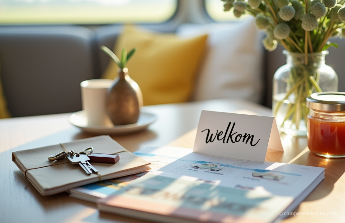 Een warm welkom in een huurcamper waar alles netjes klaarligt om je reis te beginnen