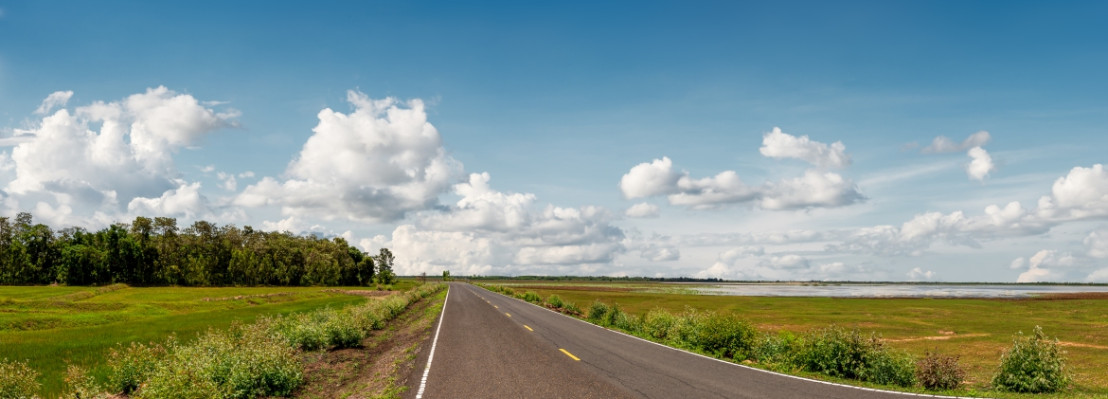 Typisch Nederlands landschap met weg door het platteland
