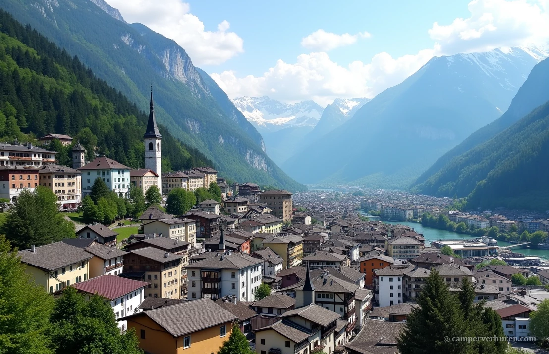 De charmante stad Innsbruck, gelegen tussen majestueuze bergen, met kleurrijke gebouwen en een bruisende sfeer. Een kabelbaan stijgt op naar de bergen.