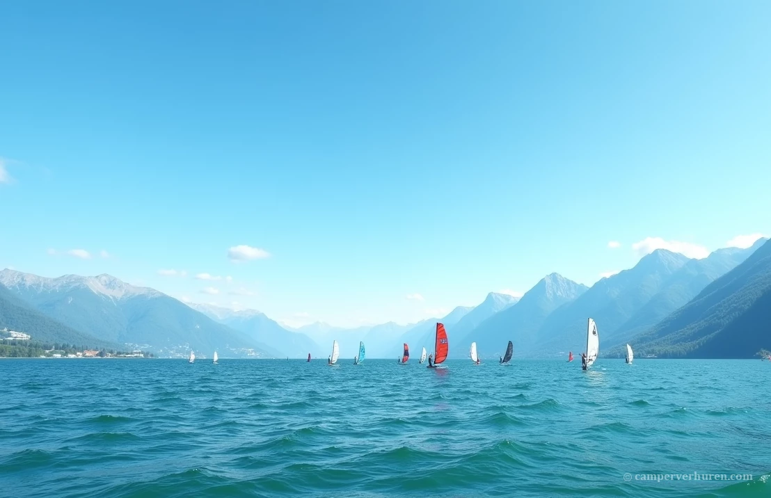 De Attersee met watersporters, helderblauw water en bergen op de achtergrond.